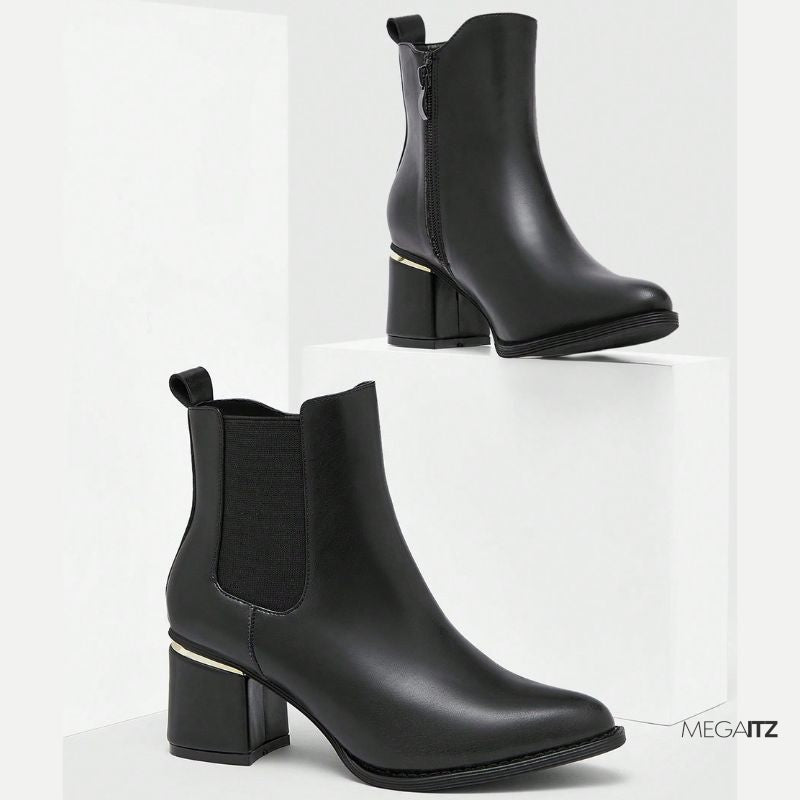 Megaitz - Ankle Boots Salto Grosso Detalhe Metalizado Lisie