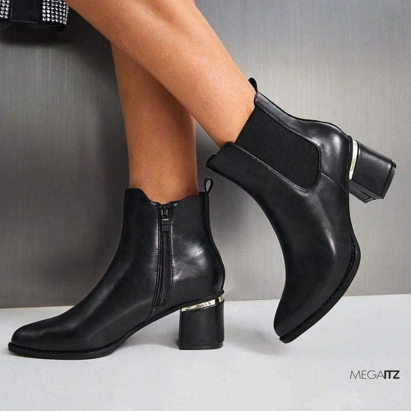 Megaitz - Ankle Boots Salto Grosso Detalhe Metalizado Lisie