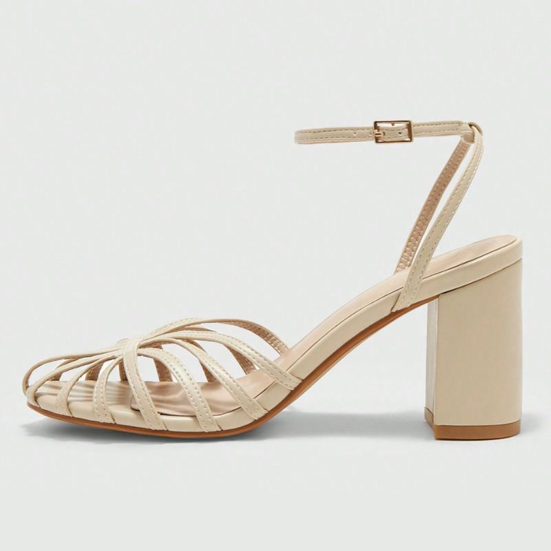 Megaitz - Sandália Salto Grosso Médio com Tiras Cruzadas