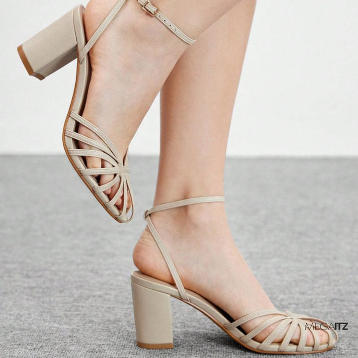 Megaitz - Sandália Salto Grosso Médio com Tiras Cruzadas