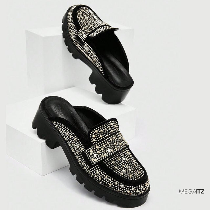 Megaitz - Sapato Mule Strass Flatform Fiori