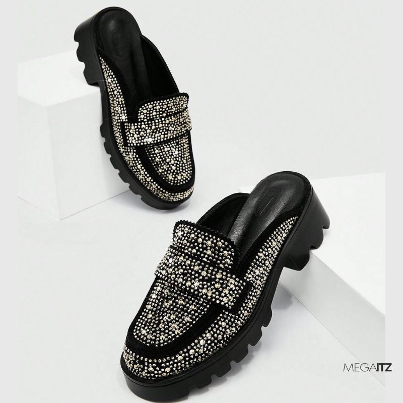 Megaitz - Sapato Mule Strass Flatform Fiori