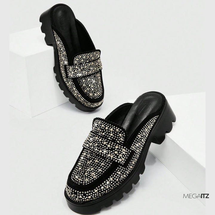 Megaitz - Sapato Mule Strass Flatform Fiori