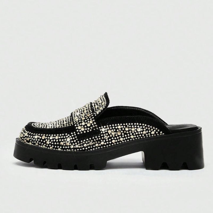 Megaitz - Sapato Mule Strass Flatform Fiori Preto / 34