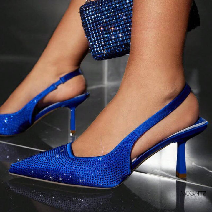 Megaitz - Scarpin Azul Strass Bico Fino Shantal