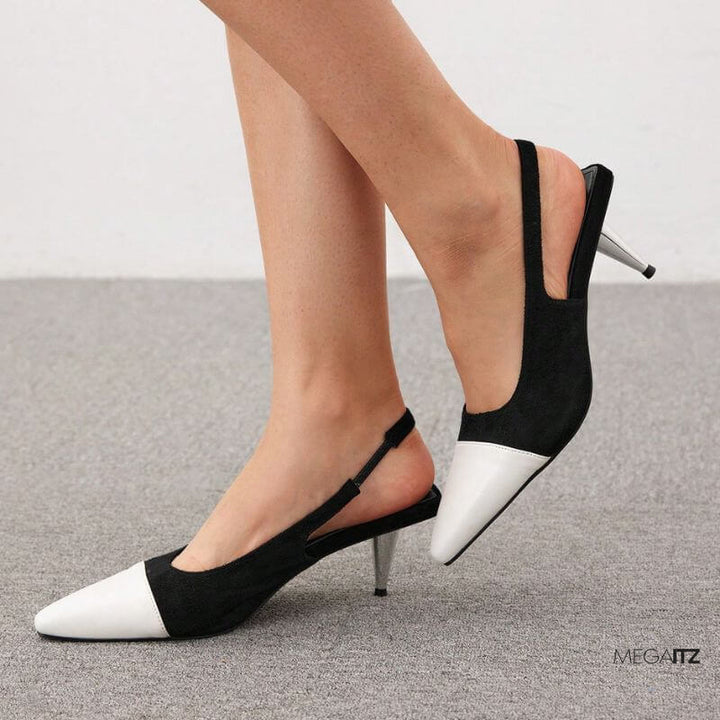 Megaitz - Scarpin Preto Bicolor Slingback Josy