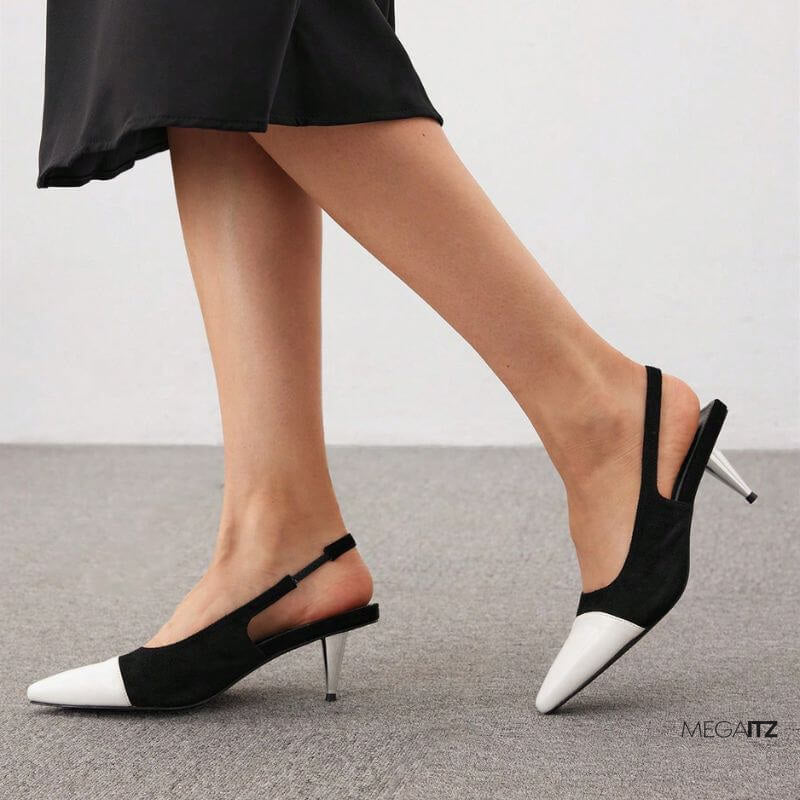 Megaitz - Scarpin Preto Bicolor Slingback Josy