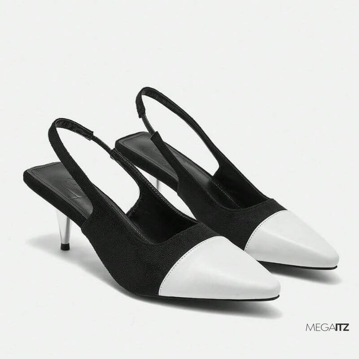 Megaitz - Scarpin Preto Bicolor Slingback Josy