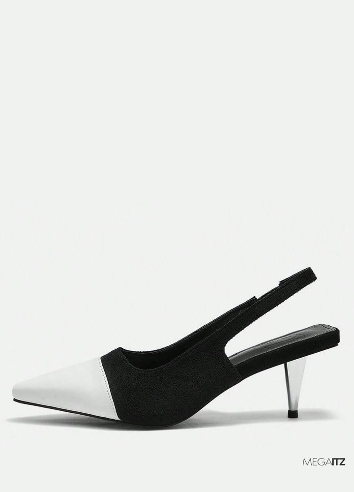 Megaitz - Scarpin Preto Bicolor Slingback Josy