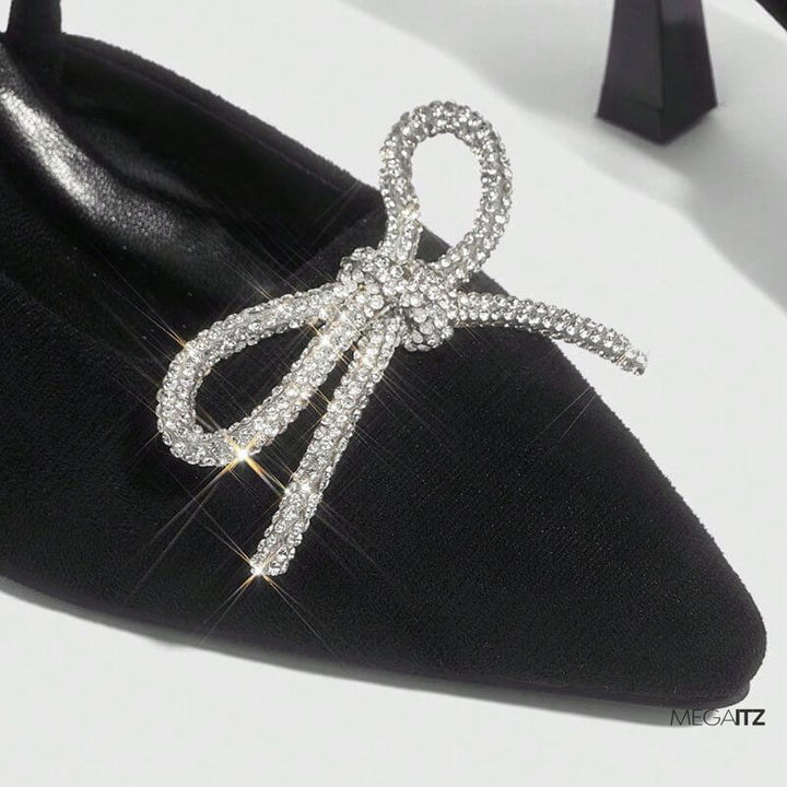 Megaitz - Scarpin Preto Laço Strass Susan