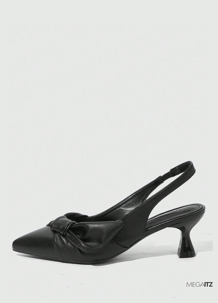 Megaitz - Scarpin Preto Salto Médio Laço Slingback Miley