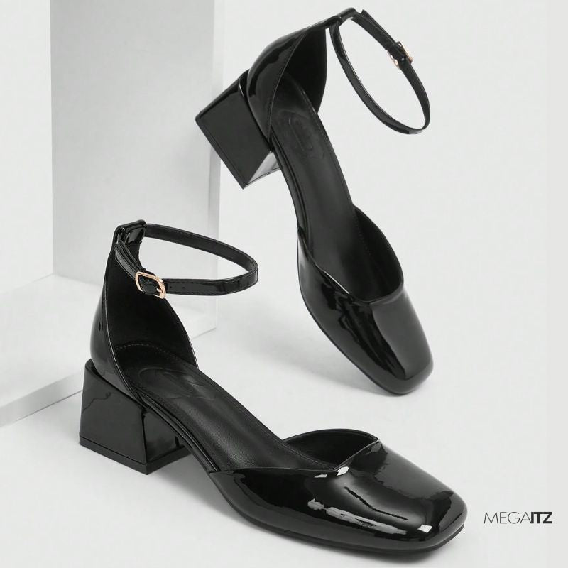 Megaitz - Scarpin Preto Verniz Salto Bloco Grace