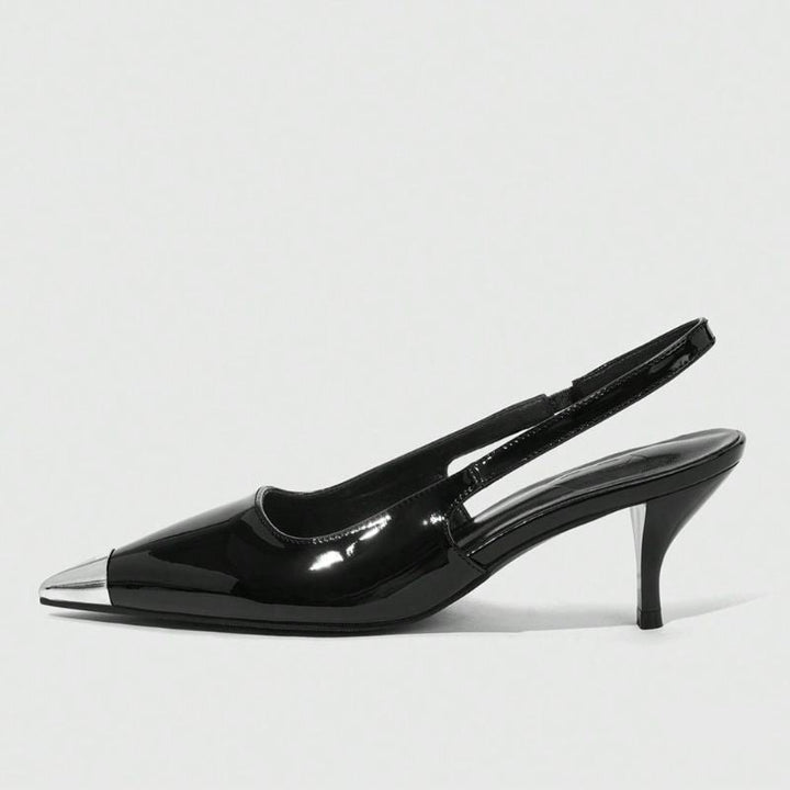 Megaitz - Scarpin Preto Verniz Slingback Salto Médio Roger