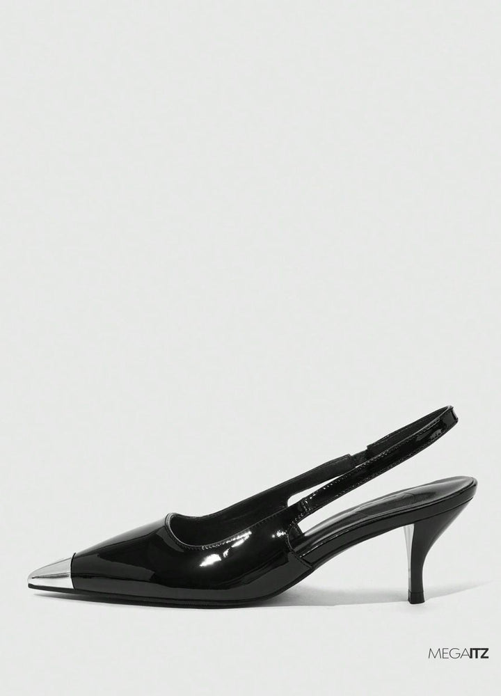 Megaitz - Scarpin Preto Verniz Slingback Salto Médio Roger