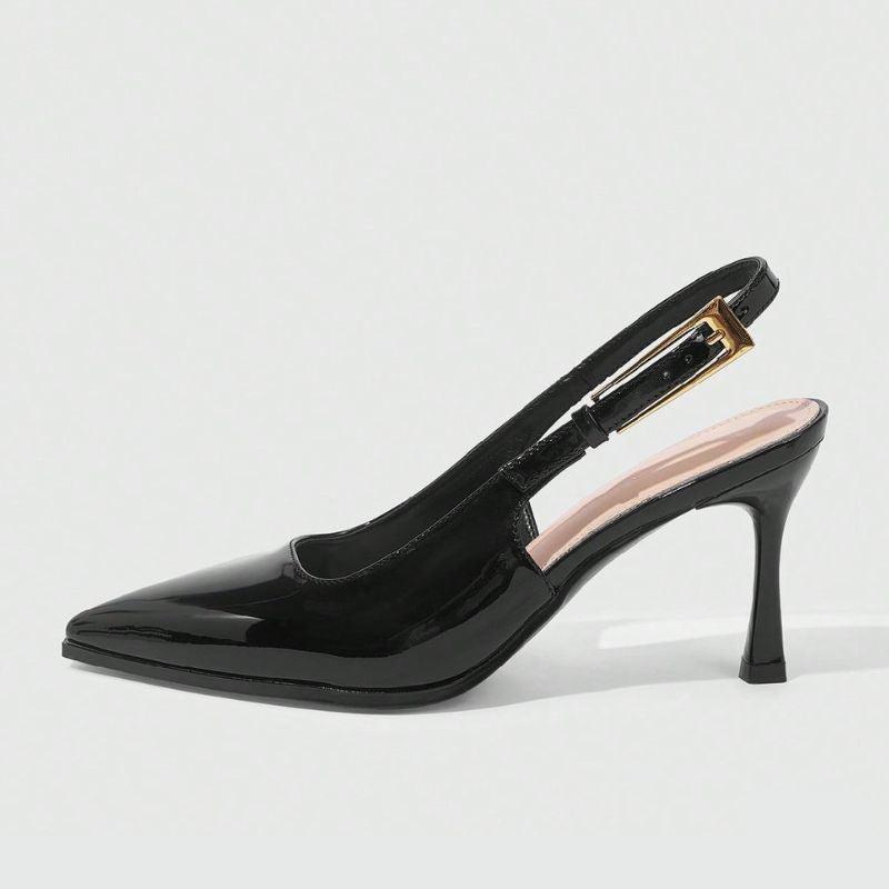 Megaitz - Scarpin Slingback Verniz Bico Fino Alina Preto