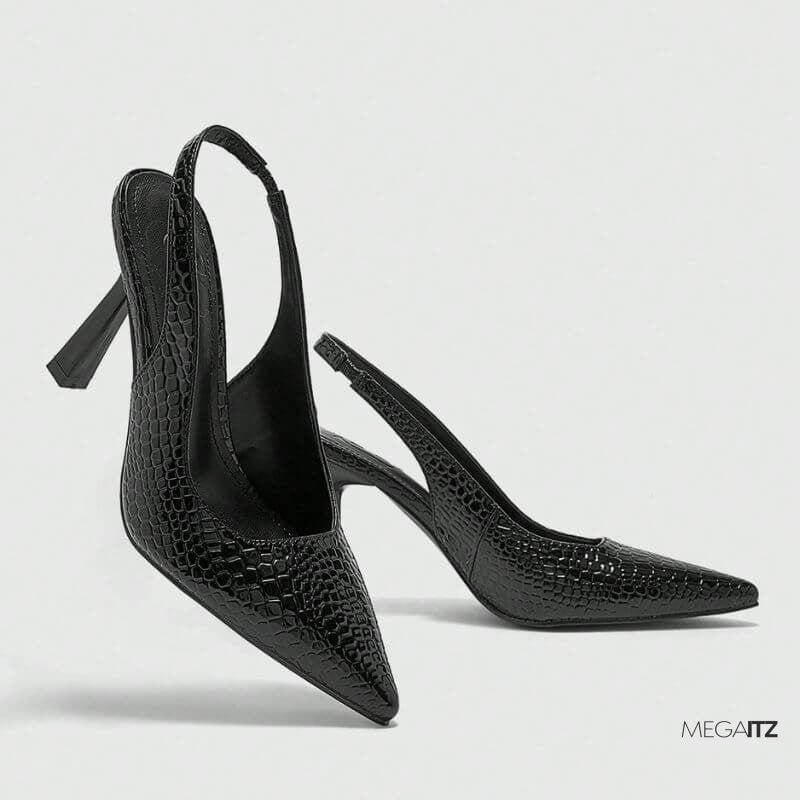 Megaitz - Scarpin Snake Preto Slingback Martina