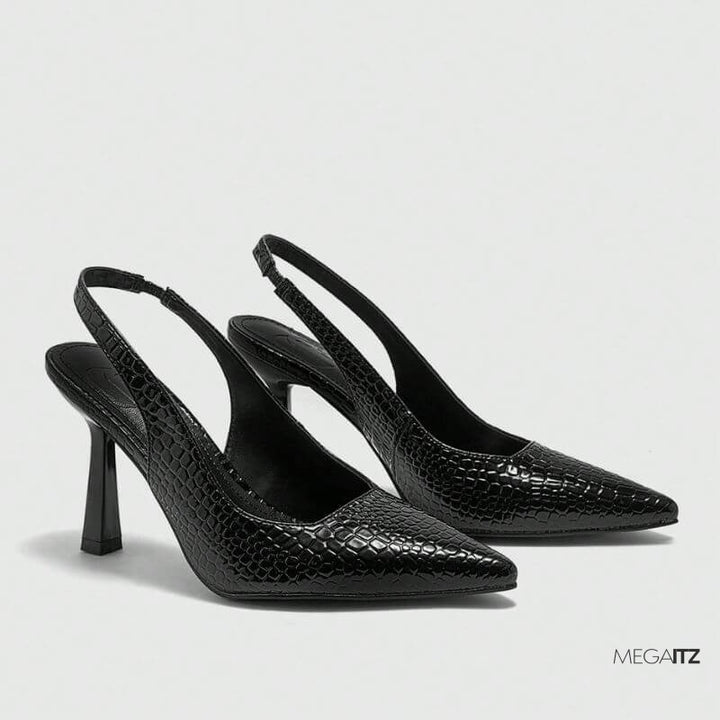 Megaitz - Scarpin Snake Preto Slingback Martina